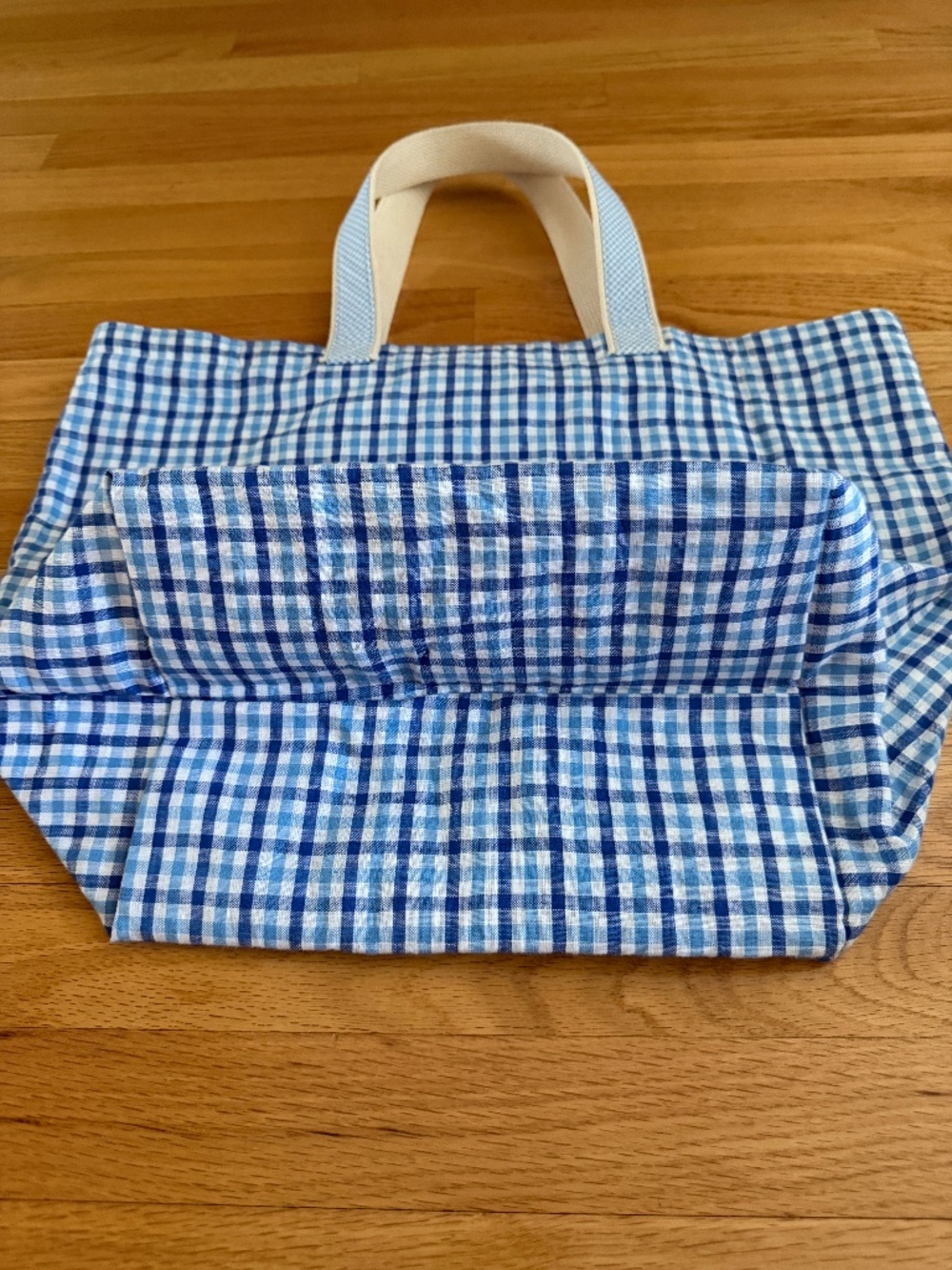 Beau Ties of Vermont Handmade in Vermont Tote Bag Blue White Check Fabric - Picture 4 of 10
